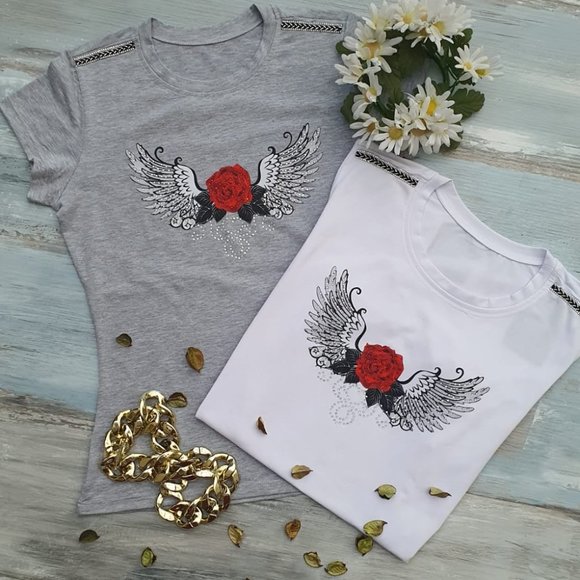 Wings & Flowers Rhinestone Bling Women Tee. Simply Beautifull!! - Picture 1 of 8
